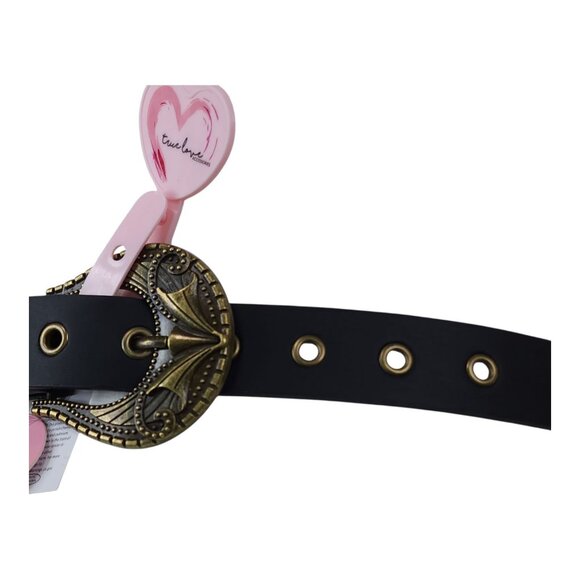 True Love Accessories Black Belt Brass Accents With Heart Buckle Medium 42 1/2" - Picture 2 of 11